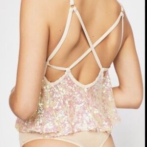 NWT Free People Sequin Sparkly‎ Strappy Bodysuit size M